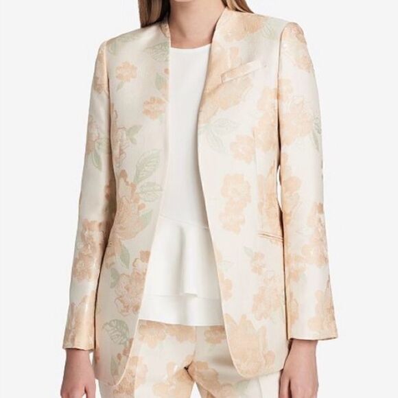 NWT CALVIN KLEIN BEIGE FLORAL CAREER JACKET SIZE   6P - Picture 1 of 15